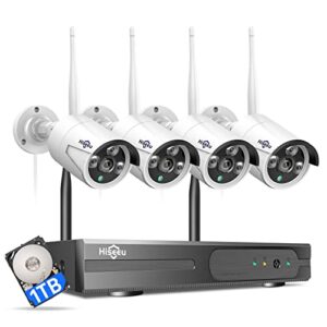 [expandable 10ch,2k] hiseeu wireless security camera system with 1tb hard drive with one-way audio,10 channel nvr 4pcs 1296p 3mp night vision wifi security surveillance cameras dc power home outdoor