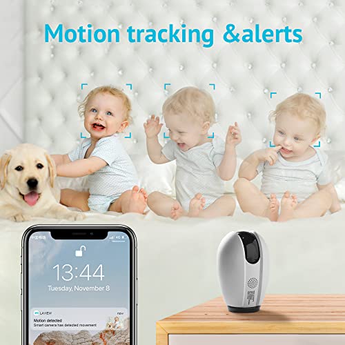 LaView Security Cameras for Home + 2X 32GB SD Cards, PT Baby Monitor System with Motion Detection, Two-Way Audio, Night Vision, Indoor WiFi Camera for Baby/pet, Alexa, USA Cloud Service