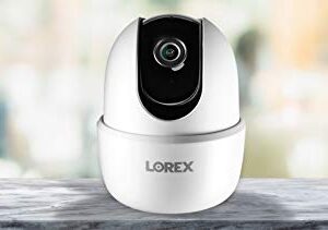 Lorex Pan & Tilt Indoor Security Camera, Wireless 2K WiFi Camera with Person Detection, Two-Way Talk and Smart Home Compatibility, 16GB MicroSD, 1 Camera