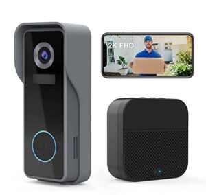 zumimall 2k fhd doorbell camera wireless, wifi video doorbell camera with chime, ip66 waterproof, motion detection, night vision, 2-way audio, local & cloud storage, 2.4g wifi, 30s voice message