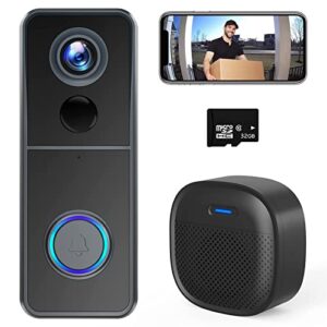 xtu wifi video doorbell camera, wireless doorbell camera with chime, 1080p hd, 2-way audio, motion detection, ip65 waterproof, no monthly fees and 32gb sd card pre-installed