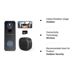 XTU WiFi Video Doorbell Camera, Wireless Doorbell Camera with Chime, 1080P HD, 2-Way Audio, Motion Detection, IP65 Waterproof, No Monthly Fees and 32GB SD Card Pre-Installed