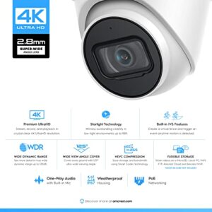 Amcrest UltraHD 4K (8MP) Outdoor Security IP Turret PoE Camera, 3840x2160, 98ft NightVision, 2.8mm Lens, IP67 Weatherproof, MicroSD Recording (256GB), White