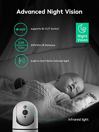 winees Baby Monitor, 1080P Indoor Camera with Audio and Night Vision, WiFi Surveillance Camera Security Home Dog Pet Monitor with App, PTZ, Motion Sensor Detection 2 Way Audio Alexa Camera