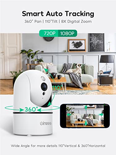 winees Baby Monitor, 1080P Indoor Camera with Audio and Night Vision, WiFi Surveillance Camera Security Home Dog Pet Monitor with App, PTZ, Motion Sensor Detection 2 Way Audio Alexa Camera