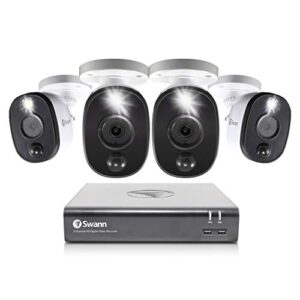 swann home dvr security camera system with 1tb hdd, 8 channel 4 camera, 1080p full hd video, indoor or outdoor wired surveillance cctv, color night vision, heat motion detection, led lights, 845804