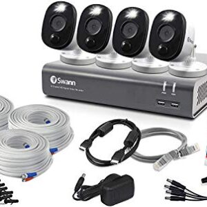 Swann Home DVR Security Camera System with 1TB HDD, 8 Channel 4 Camera, 1080p Full HD Video, Indoor or Outdoor Wired Surveillance CCTV, Color Night Vision, Heat Motion Detection, LED Lights, 845804