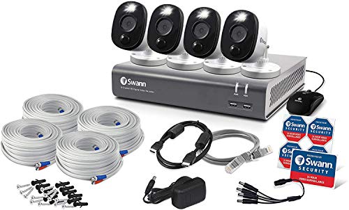 Swann Home DVR Security Camera System with 1TB HDD, 8 Channel 4 Camera, 1080p Full HD Video, Indoor or Outdoor Wired Surveillance CCTV, Color Night Vision, Heat Motion Detection, LED Lights, 845804