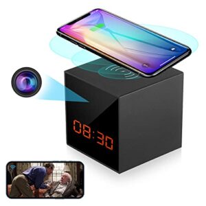 lizvie hidden camera clock wireless charger unobtrusive spy camera clock enhanced 1080p hd picture, seurity camera, night vision, live video, wireless charger
