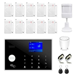 wifi and gsm 17-piece kit, wireless home security alarm system, door/window sensor entry sensors (x10) with smart life and tuya app alert, 24/7 monitoring works with google assistant and alexa