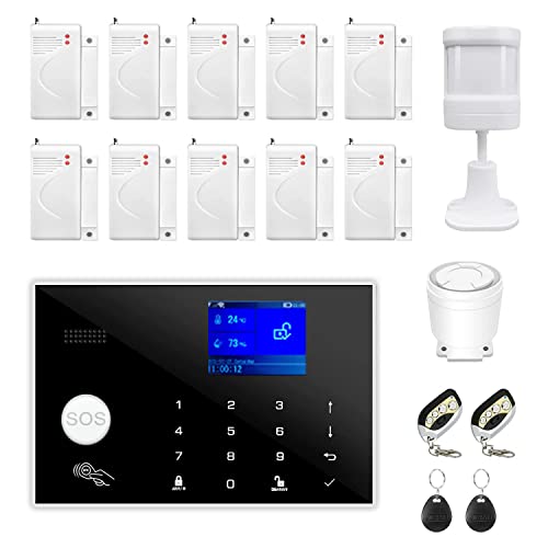 WiFi and GSM 17-Piece kit, Wireless Home Security Alarm System, Door/Window Sensor Entry Sensors (x10) with Smart Life and Tuya App Alert, 24/7 Monitoring Works with Google Assistant and Alexa