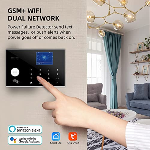 WiFi and GSM 17-Piece kit, Wireless Home Security Alarm System, Door/Window Sensor Entry Sensors (x10) with Smart Life and Tuya App Alert, 24/7 Monitoring Works with Google Assistant and Alexa