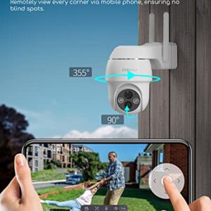 Security Camera Outdoor, 360° PTZ Security Cameras Wireless Outdoor Solar Powered, 2.4G Wireless WiFi Cameras for Home Security, 2K Night Vision, PIR Detection, 2 Way Audio,IP66,SD/Cloud Storage