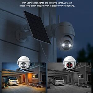 Security Camera Outdoor, 360° PTZ Security Cameras Wireless Outdoor Solar Powered, 2.4G Wireless WiFi Cameras for Home Security, 2K Night Vision, PIR Detection, 2 Way Audio,IP66,SD/Cloud Storage