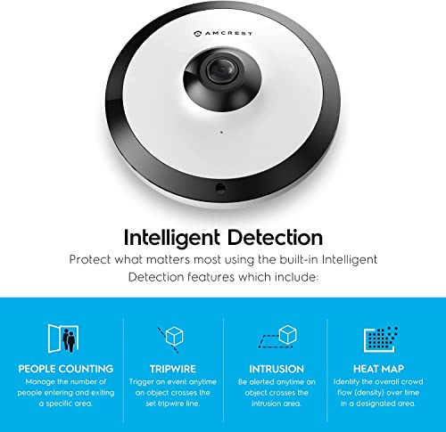 Amcrest Fisheye IP POE Camera, 360° Panoramic 5-Megapixel POE IP Camera, Fish Eye Security Indoor Camera, 33ft Nightvision, IVS Features and People Counting, MicroSD Recording, IP5M-F1180EW-V2 (White)