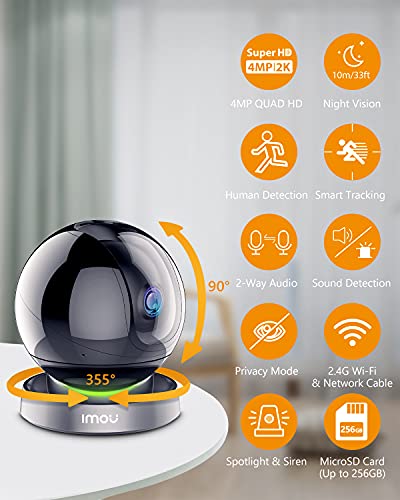 Home Security Camera 4MP Indoor Camera Pan/Tilt, Plug-in WiFi Camera (2.4G ONLY) Baby Monitor Dog Camera with Spotlight & Siren, Night Vision, 2-Way Audio, Human & Sound Detection, Motion Tracking