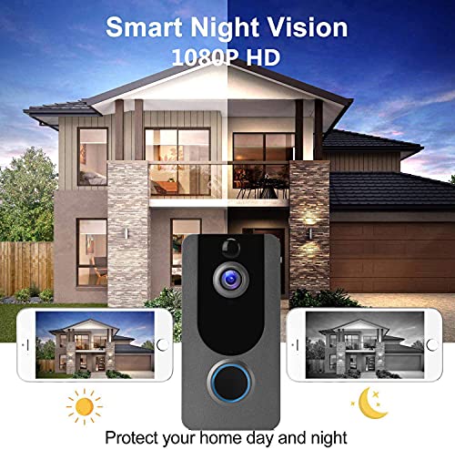 Wireless Video Doorbell Camera, WiFi Doorbell Camera IP65 Outdoor Waterproof 1080P HD WiFi Night Vision Sports Storage Free Cloud Storage for iOS & Android