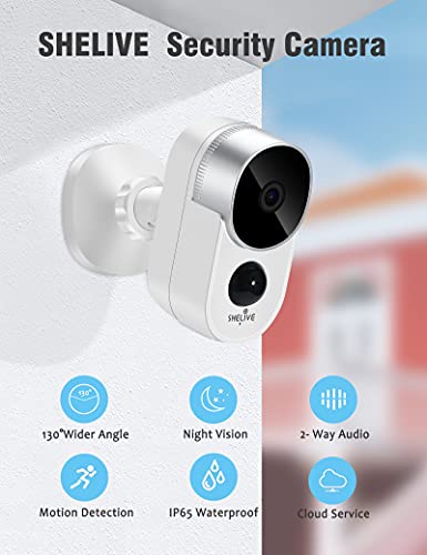 SHELIVE Security Camera Outdoor, Wireless Home Surveillance Camera System with Rechargeable Battery,1080P HD,Waterproof,Night Vision,Motion Detection,2-Way Audio,SD Storage