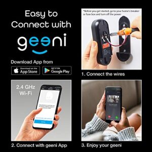 Geeni Doorpeek Video Doorbell - HD 1080p Video Quality, Weather-Resistant, 2-Way Audio - Motion Detection and Alerts - Easy Installation with Existing Doorbell Wiring - Requires 2.4GHz WiFi - Black