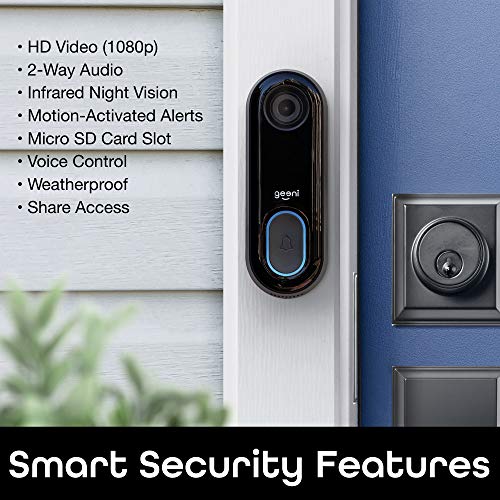 Geeni Doorpeek Video Doorbell - HD 1080p Video Quality, Weather-Resistant, 2-Way Audio - Motion Detection and Alerts - Easy Installation with Existing Doorbell Wiring - Requires 2.4GHz WiFi - Black