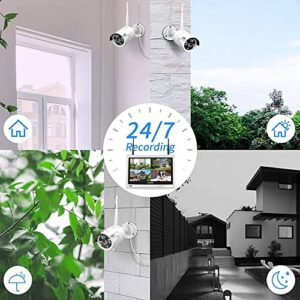 [10CH Expandable, 2K] Hiseeu All in one with 12" LCD Monitor 3TB Hard Drive, Wireless Security Camera System, Home Business 5MP Dual WiFi NVR 4Pcs 3MP Outdoor Bullet IP Cameras Night Vision Waterproof