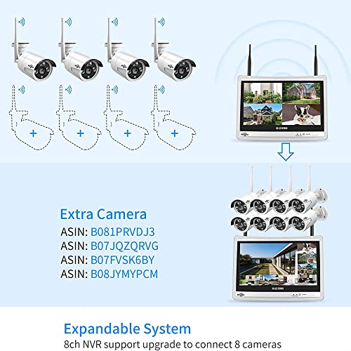 [10CH Expandable, 2K] Hiseeu All in one with 12" LCD Monitor 3TB Hard Drive, Wireless Security Camera System, Home Business 5MP Dual WiFi NVR 4Pcs 3MP Outdoor Bullet IP Cameras Night Vision Waterproof