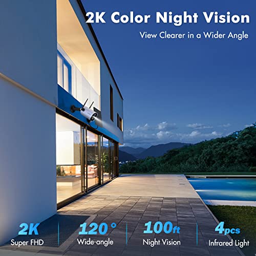 ZUMIMALL Security Cameras Wireless Outdoor - 2K Solar Powered Security Camera with 3MP Color Night Vision, Outdoor WiFi Surveillance Camera /2 Way Talk/PIR Motion Detection/Spotlight/IP66 Waterproof