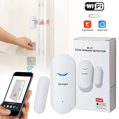 SEHOMY 2 Pack WiFi Door Sensor Detector Smart, Wireless Window Sensor Real-time Alarm Compatible with Alexa Google Assistant, Home Security Door Open Contact Sensor for Bussiness Burglar Alert