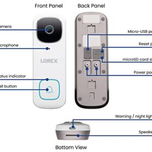 Lorex 2K WiFi Doorbell Camera, Home Surveillance Wired Video Doorbell, Outdoor Security Camera System Requires Existing 16-24VAC Doorbell Wiring, White