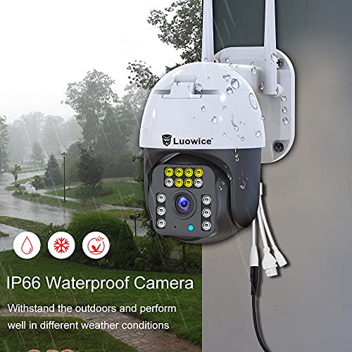 Luowice 5MP PTZ Security Camera Outdoor FHD WiFi IP Camera with Humaniod Detection, Auto Tracking, Color Night Vision, Pan and Tilt, Two Way Talk, Floodlight and Siren, Waterproof