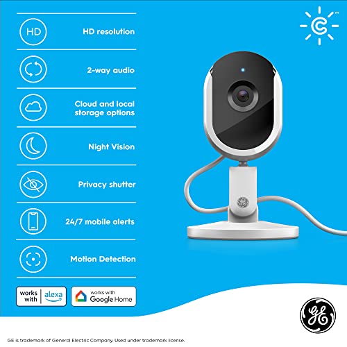 GE CYNC Smart Indoor Security Camera, Baby Monitor, Dog Camera, Night Vision, Works with Alexa and Google Assistant, Two-Way Audio, 1080p Resolution, No Hub Required