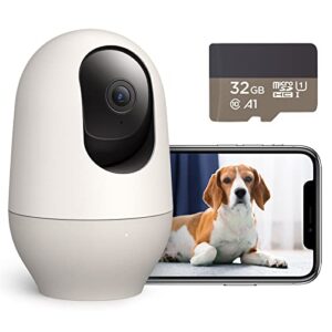 nooie pet camera with sd card, indoor 360 security cameras wifi, dog cam with phone app, ai motion tracking and sound detection, 1080p night vision two-way audio for pets dog cat monitoring