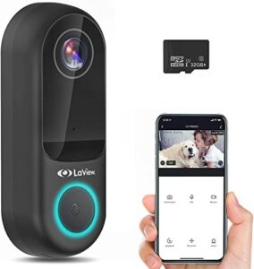 laview wifi video doorbell camera, with 32gb sd card, 1080p video ai human detection, night vision, 2-way audio, ip65 waterproof, easy installation (requires existing doorbell wires) usa cloud server