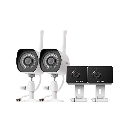 Zmodo Cameras for Home Security (Indoor & Outdoor Camera Bundle), 1080p HD, IP Camera Wireless WiFi, Motion Detection, Two-Way Talk, Night Vision, Remote View, Cloud Service, Work with Alexa/Google