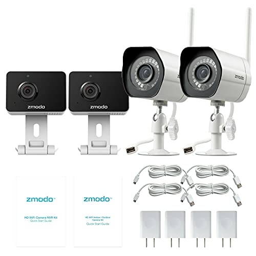 Zmodo Cameras for Home Security (Indoor & Outdoor Camera Bundle), 1080p HD, IP Camera Wireless WiFi, Motion Detection, Two-Way Talk, Night Vision, Remote View, Cloud Service, Work with Alexa/Google