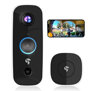 toucan 1080p wireless video doorbell with wireless chime, 2-way audio, motion detection, night vision, 180-degree ultra wide angle lens, compatible with alexa & google home, no subscription required
