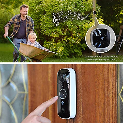 TOUCAN 1080P Wireless Video Doorbell with Wireless Chime, 2-Way Audio, Motion Detection, Night Vision, 180-Degree Ultra Wide Angle Lens, Compatible with Alexa & Google Home, No Subscription Required