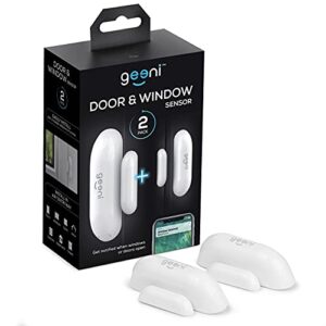 geeni wi-fi door sensor, smart door and window sensors, white, 2-pack no hub required – wireless design, instant alerts, requires 2.4 ghz