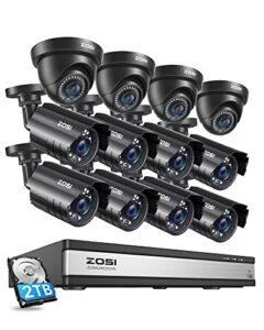 zosi 16ch 1080p security camera system with 2tb hard drive,h.265+ 16channel 1080p hd-tvi dvr with 12pcs 1080p outdoor indoor surveillance cameras, 80ft night vision, motion detection,remote access