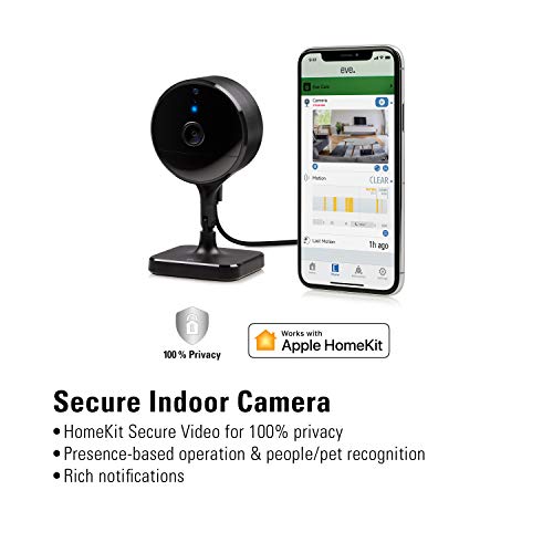 Eve Cam - Apple HomeKit Smart Home Secure Indoor Camera with Motion Sensor, Microphone, Speaker & Night Vision, App Compatibility, iPhone/iPad/Apple Watch Notifications