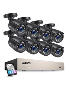 zosi 8ch 1080p security camera system outdoor with 1tb hard drive h.265+ 8 channel 5mp lite video dvr recorder with 8x 1080p hd 1920tvl weatherproof cctv cameras, motion alert, easy remote access
