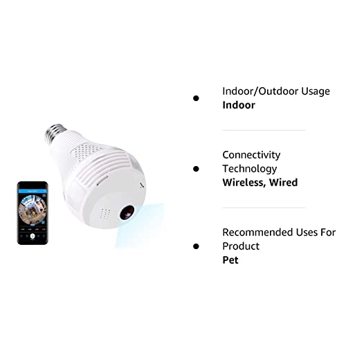 VIBOOS Camera, 1080p Home WiFi Light Camera, 2mp Wireles IP Led Cam,360 Degrees Panoramic vr Home Surveillance Cameras, Motion Detection/Night Vision/Alarm