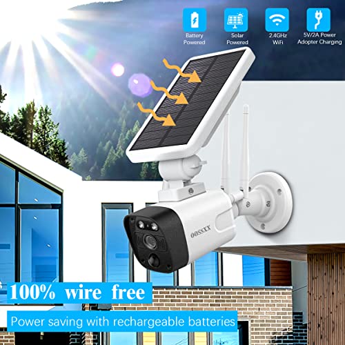 OOSSXX {100% Wire-Free Wireless Solar Cameras} 2-Way Audio, PIR Detection 2-Antennas Enhance Outdoor Wireless Security Camera System WiFi Battery Video Surveillance System