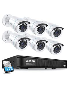 zosi 1080p home security camera system outdoor indoor, h.265+ 5mp lite cctv dvr recorder 8 channel with hard drive 1tb and 6 x 1080p weatherproof surveillance bullet camera, 80ft night vision