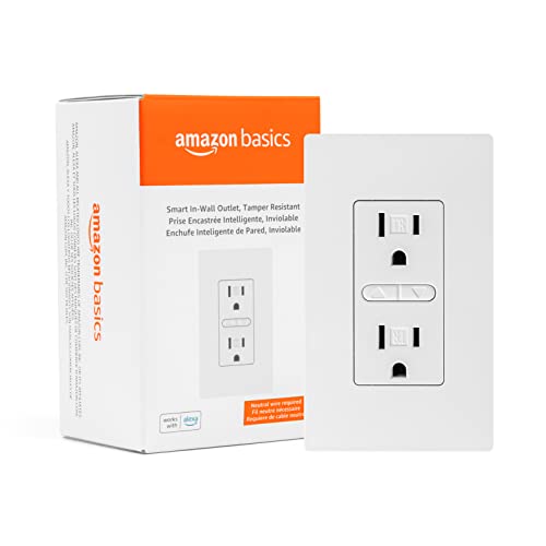 Amazon Basics Smart In-Wall Outlet with 2 Individually Controlled Outlets, Tamper Resistant, 2.4 GHz Wi-Fi, Works with Alexa Only