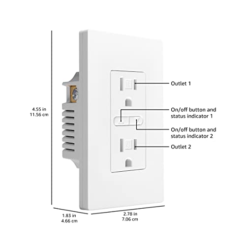 Amazon Basics Smart In-Wall Outlet with 2 Individually Controlled Outlets, Tamper Resistant, 2.4 GHz Wi-Fi, Works with Alexa Only