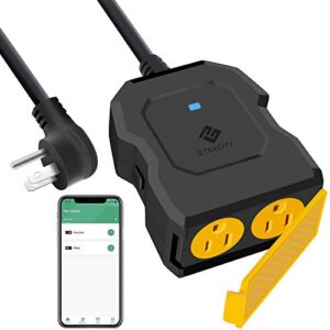 smart plug, smart home outdoor etekcity wifi outlet with 2 sockets, works with alexa & google home, wireless remote control, energy monitoring & timer function, ipx4 waterproof, fcc and etl listed