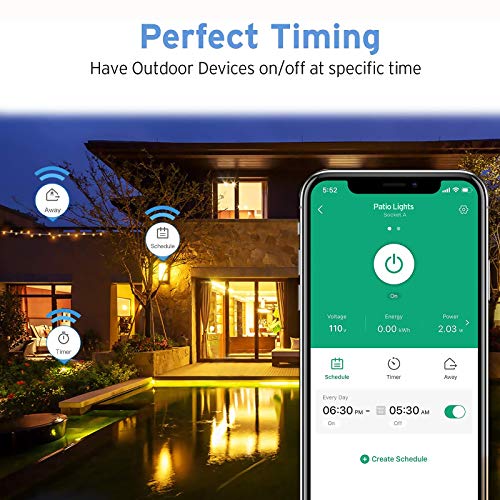 Smart Plug, Smart Home Outdoor Etekcity WiFi Outlet with 2 Sockets, Works with Alexa & Google Home, Wireless Remote Control, Energy Monitoring & Timer Function, IPX4 Waterproof, FCC and ETL Listed