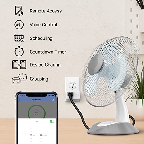 Feit Electric Smart WiFi Plug, Works with Alexa and Google Home, No hub Required, 2.4 Ghz Network Only, Remote Control from Anywhere 15 Amp Smart Outlet Plug, Indoor, White