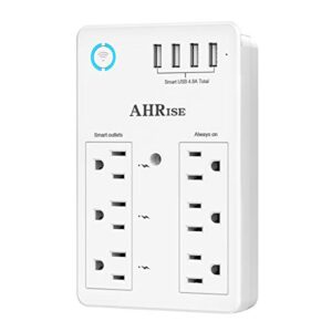 smart plug, usb wall charger, ahrise wifi surge protector with 4 usb ports(4.8a/24w total), 6-outlet extender(3 smart outlets), compatible with alexa google assistant for voice control